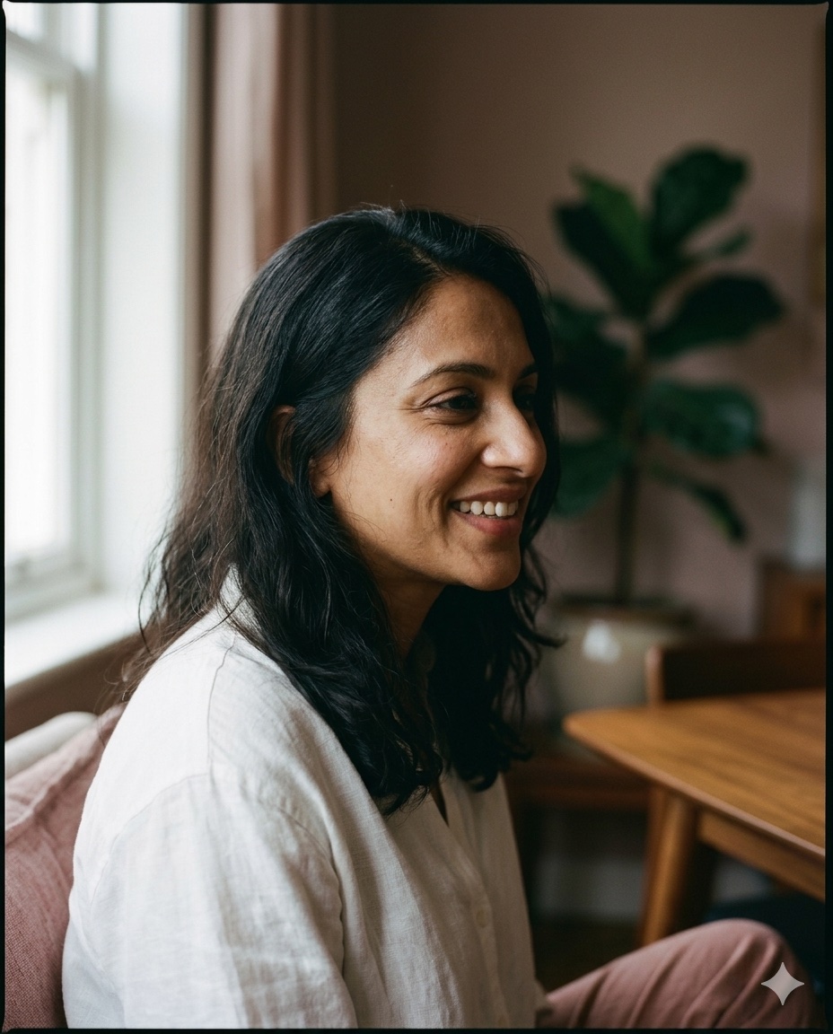 A patient in warm light with a confident, restored smile